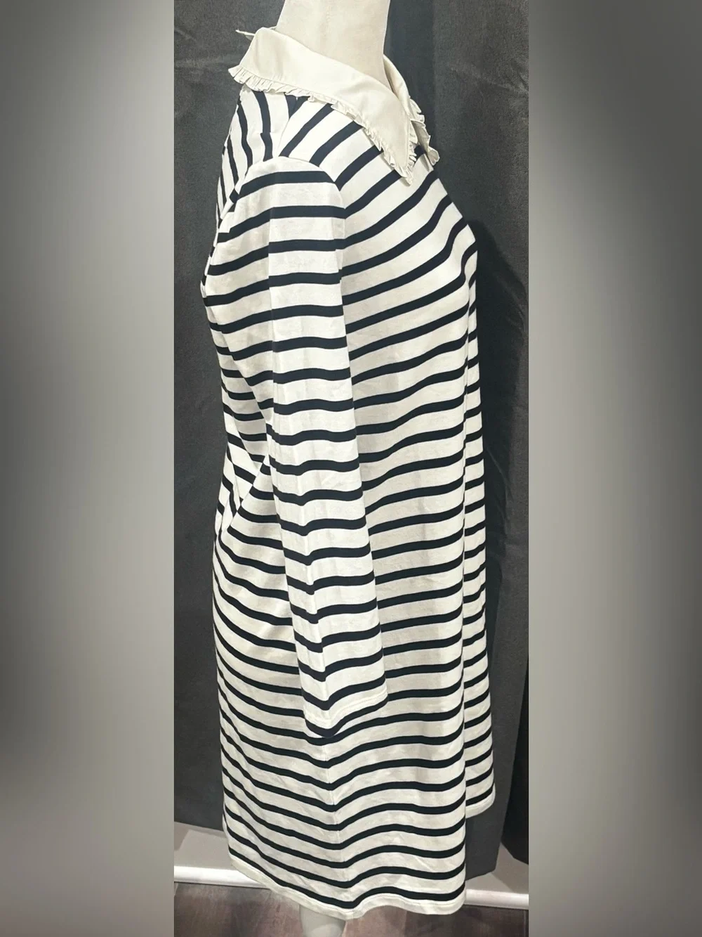 NWT Kate Spade New York Poplin Collar Striped Tee Dress French Cream Medium